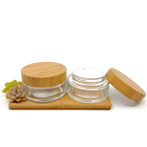 100ml Clear Glass Cream Jar with Bamboo Lid
