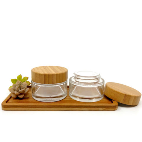 50ml Clear Glass Cream Jar with Bamboo Lid