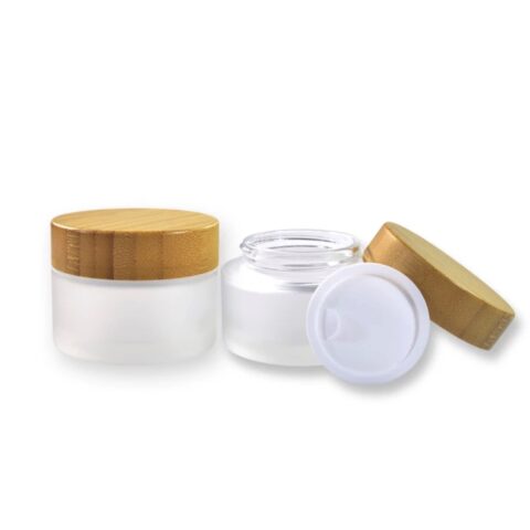 Frosted Clear cream Jar Bamboo