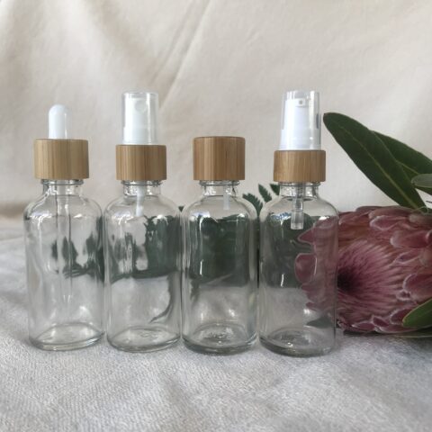 50ml Clear Glass Bottle Collection - Bamboo Top
