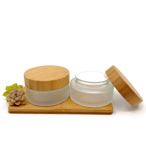 100ml Frosted Glass Cream Jar with Bamboo Lid